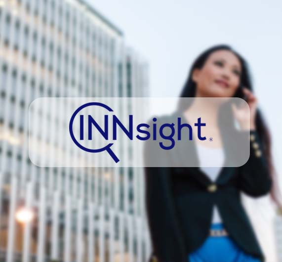 innsight logo with women on phone in background