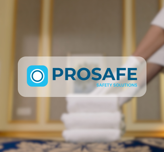 ProSafe logo with slogan "safety solution" background of housekeepers stacking towels