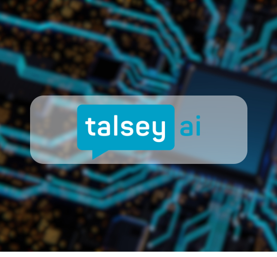 Talsey AI logo over a circuit board