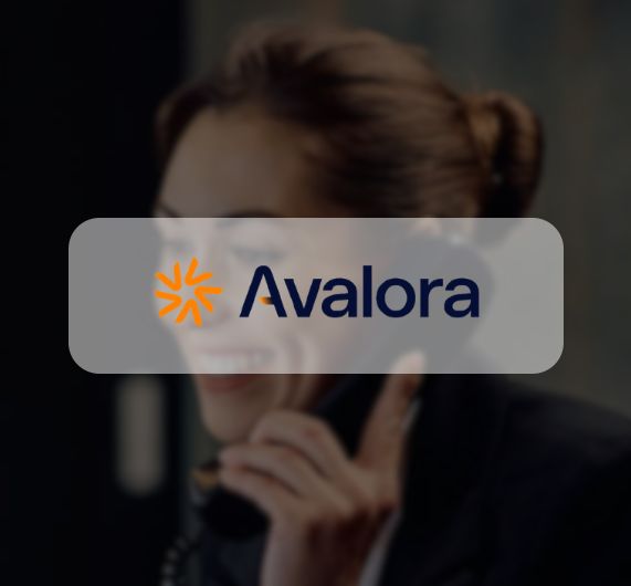 avalora logo with women on phone in background