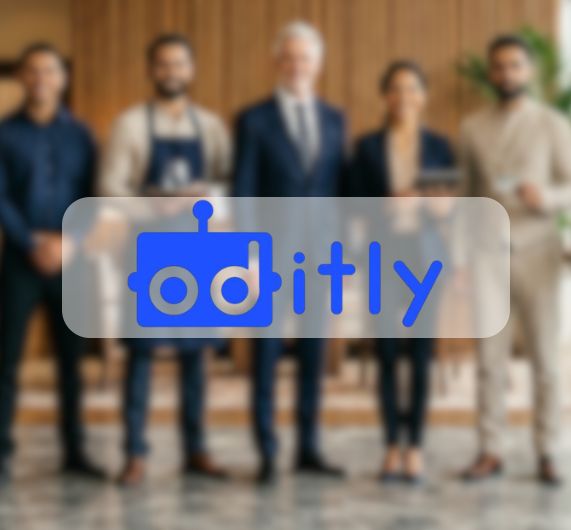 Oditly logo with image of hotel workers in background