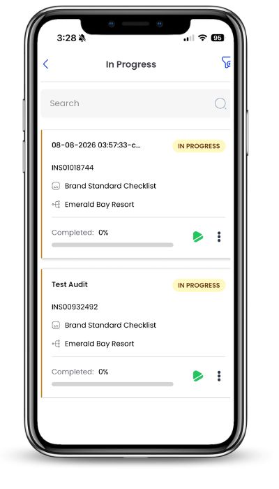 Oditly app in a phone showing 2 test inspections