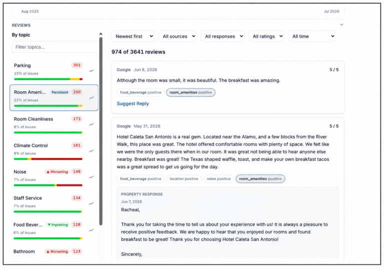 Caleta app in horizontal view showing Caleta Review Analysis